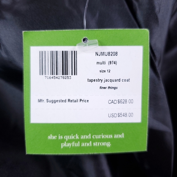 Kate Spade Black/Pink/Blue Finer Things Multi-color Tapestry Jacquard Coat - Picture 4 of 13